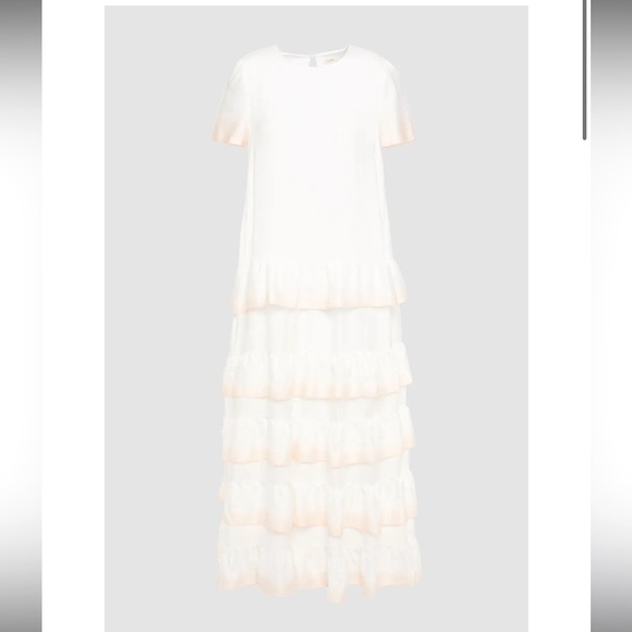 Maje Dresses Maje Ralaxy Tiered Satin Midi Dress In White With